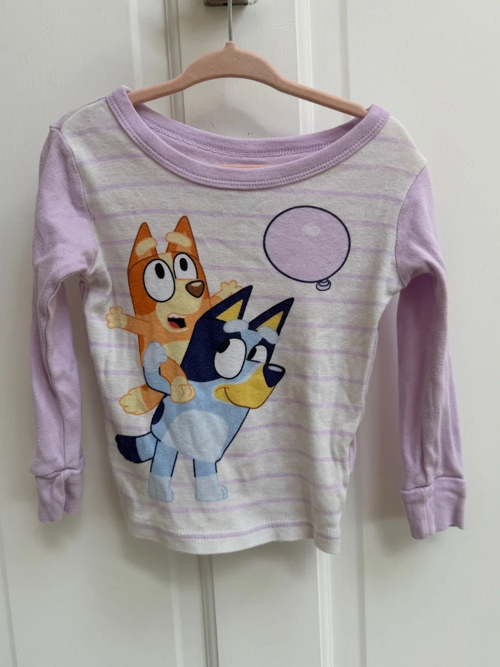 Bluey Girls 4T White Purple Stripe Keepy Uppy Bingo Long Sleeve Pajama Top